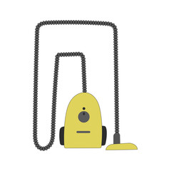 Yellow vacuum cleaner in flat minimal style. Cartoon housekeeping equipment element. Vector illustration