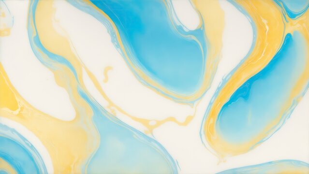 Yellow and blue color with golden lines liquid fluid marbled texture background