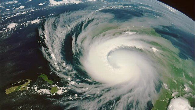 Satellite Image of Hurricane in Ocean, Natural Disaster Over Vast Stretch of Water