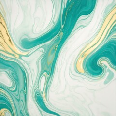 Green and blue color with golden lines liquid fluid marbled texture background