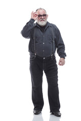 Obraz premium confident the elderly man is looking somewhere on the glasses