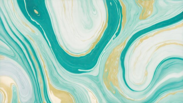 Green and blue color with golden lines liquid fluid marbled texture background