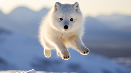 Arctic fox (Vulpes lagopus) jumping in the air