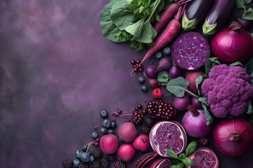 Obraz na płótnie Canvas Assortment of different purple fruit and vegetable