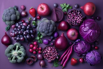 Assortment of different purple fruit and vegetable