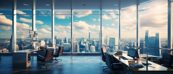 Foto op Plexiglas Panorama view inside office in skyscraper © Stormstudio