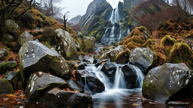 waterfall in autumn high definition photographic creative image