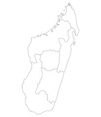 Madagascar map. Map of Madagascar in six mains regions in white color