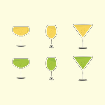 Vector summer cocktail drink cartoon illustration and flat cocktail design template