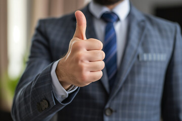 businessman showing thumbs up. Gesture of approval