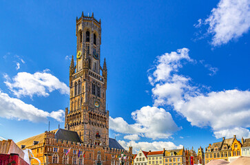 Belfry of Bruges Belfort van Brugge medieval bell tower Scheldt Gothic architecture style building...