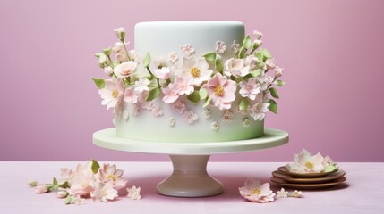  a close up of a cake on a table with flowers on the top of the cake and on the bottom of the cake.