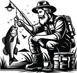 men catch fish with fishing road  vector image