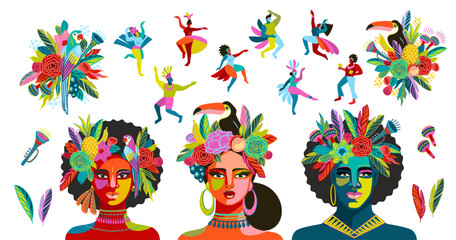 Obraz na płótnie Canvas Set of abstract people illustrations. Brazil carnival. Vector isolated designs for carnival concept and other