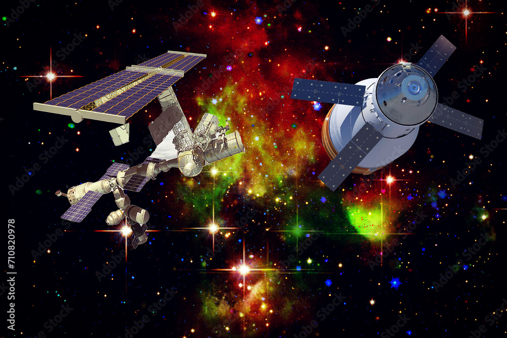 Wall mural spaceships and fascinating view. the elements of this image furnished by nasa.