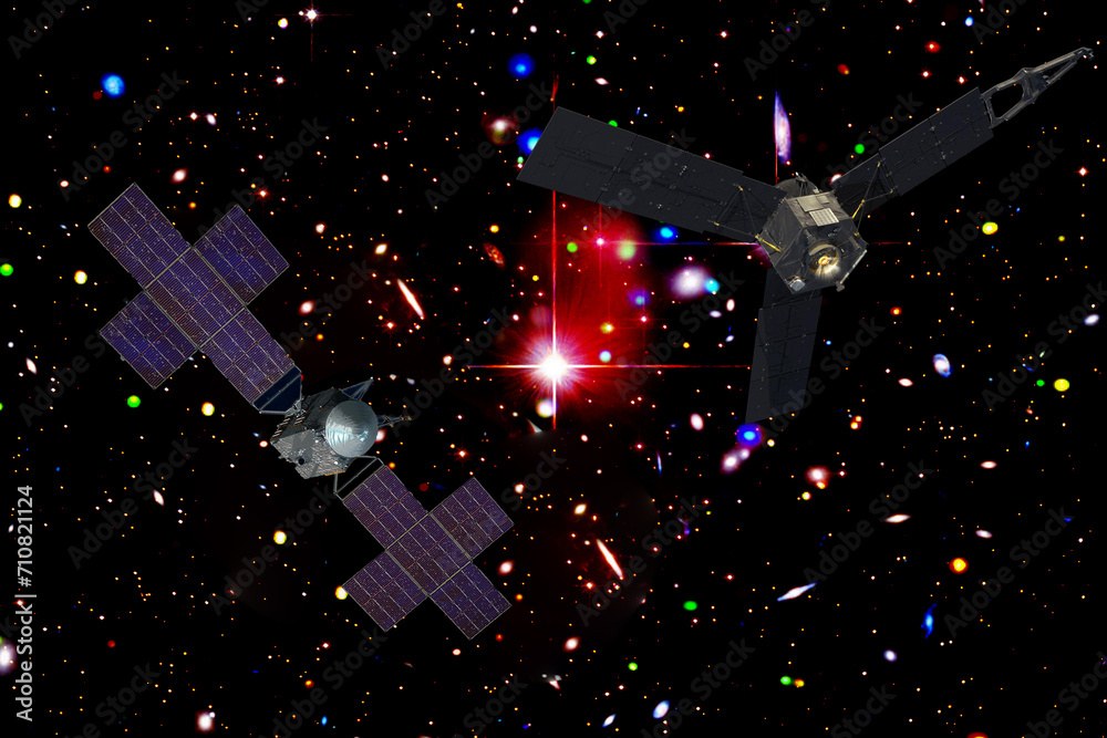 Sticker spaceships and fascinating view. the elements of this image furnished by nasa.
