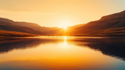 Obraz premium Sunset on the lake in the mountains. Landscape with lake and mountains.