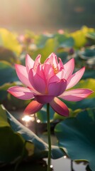 Obraz premium Pink Lotus Flower Blooming Beautifully in Middle of Pond