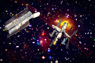 Spaceships and outer space. Galaxy view. The elements of this image furnished by NASA.