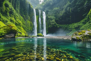 Tad Mok waterfall in Bali, Indonesia. Beautiful natural landscape - obrazy, fototapety, plakaty