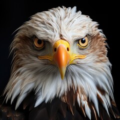 Fototapeta premium A closeup of American Bald Eagle on black background Generative AI