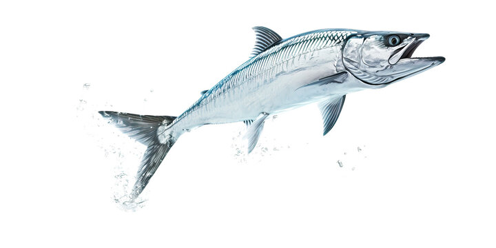An Atlantic tarpon in mid-leap displays its impressive leaping posture against a clear, clear background.