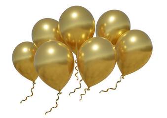 Golden balloons and gold ribbon isolated on transparent background - 3d illustration © alexmat46