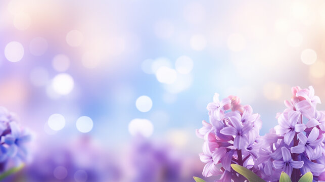Large flower bed with multi-colored hyacinths, traditional easter flowers, flower background, easter spring background.
