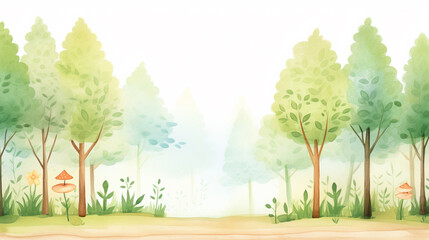 Forest, Cartoon drawing, Water color style, AI Generated