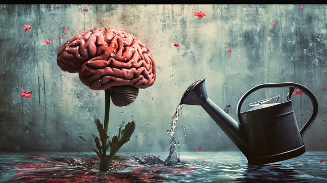 Human brain growing from a flower.