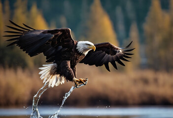 Bald Eagle vola a caccia della preda a pelo dell'acqua II - obrazy, fototapety, plakaty