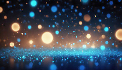 Fototapeta premium Blue glow particles abstract bokeh background. festive shining background with beautiful bokeh.