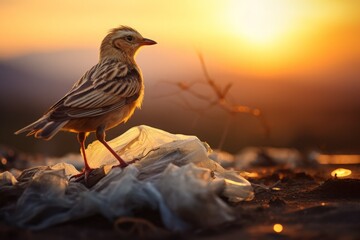A bird amidst plastic waste