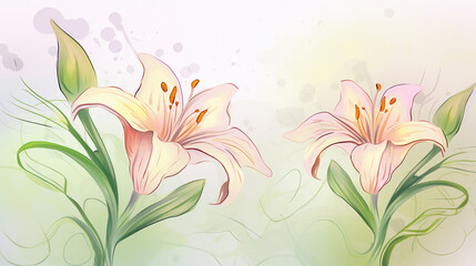 Lilies and spices and orchids, Cartoon drawing, Water color style, AI Generated