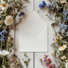 Rustic Wedding Envelope Liner styled photo mock-up, template with wild flowers.