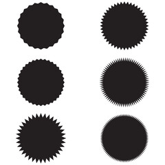 Zig-zag circle collection in black color. Circle with sharp and rounded waves edge. Sale and big set of red zig-zag circle sticker, Sale and discount template sticker. Black sale labels isolated.