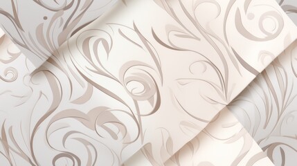  a close up view of a wallpaper with a pattern of swirls and leaves on a light beige background.