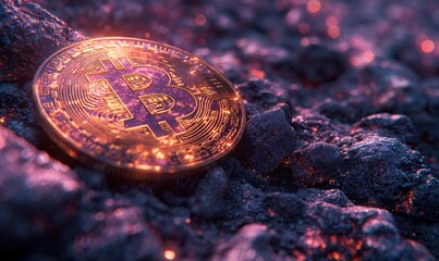 Abstract background with golden bitcoin, digital money concept.