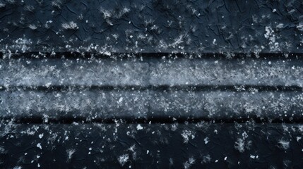  a black and white photo of snow flakes on a black surface with a white stripe in the middle of the image.