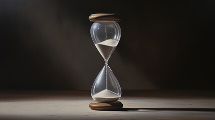  a painting of a hourglass with sand running down the side of it and a light coming from the top of the hourglass.