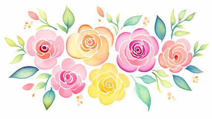 Roses and landscape, cartoon drawing, water color, AI Generated