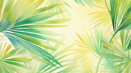 Fototapeta na wymiar Palm Leaves in Wild Garden, Sunlight filtering through dense foliage of palm leaves in wild tropical garden, AI Generated