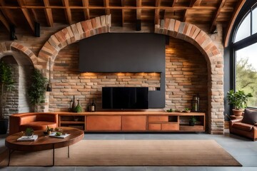 Fototapeta na wymiar Amazing interior of a house made of bricks.