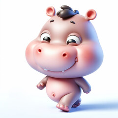 Obraz na płótnie Canvas 3D baby hippo funny cartoon on white background. AI generated