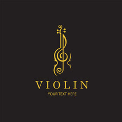 gold violin with treble clef isolated on black background