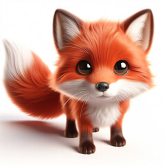 3D baby red fox funny cartoon on white background. AI generated