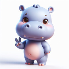 3D baby hippo funny cartoon on white background. AI generated