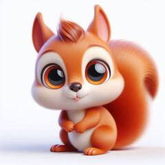Fototapeta premium 3D funny cartoon baby squirrel on white background. AI generated