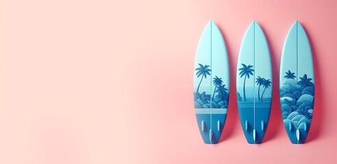 A row of surfboards with a palm tree on the top,AI generative