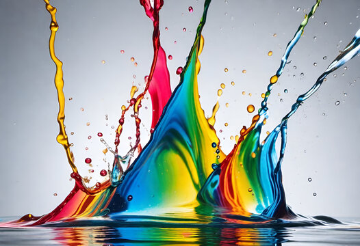 colorful rainbow water splash on white minimal background